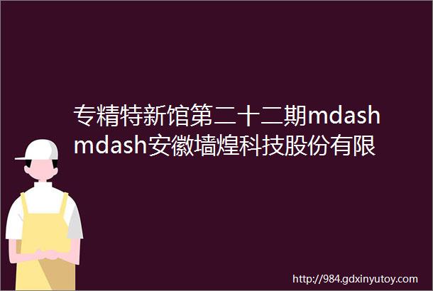 专精特新馆第二十二期mdashmdash安徽墙煌科技股份有限公司